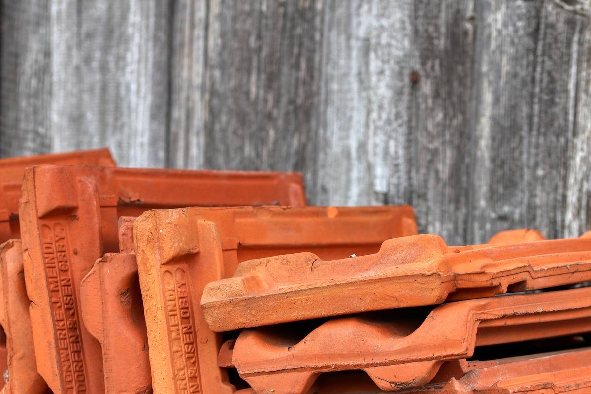 Stacked reclaimed terracotta tiles